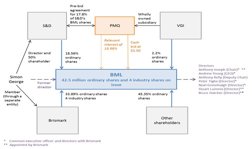 A diagram showing the structure of holdings of the various parties